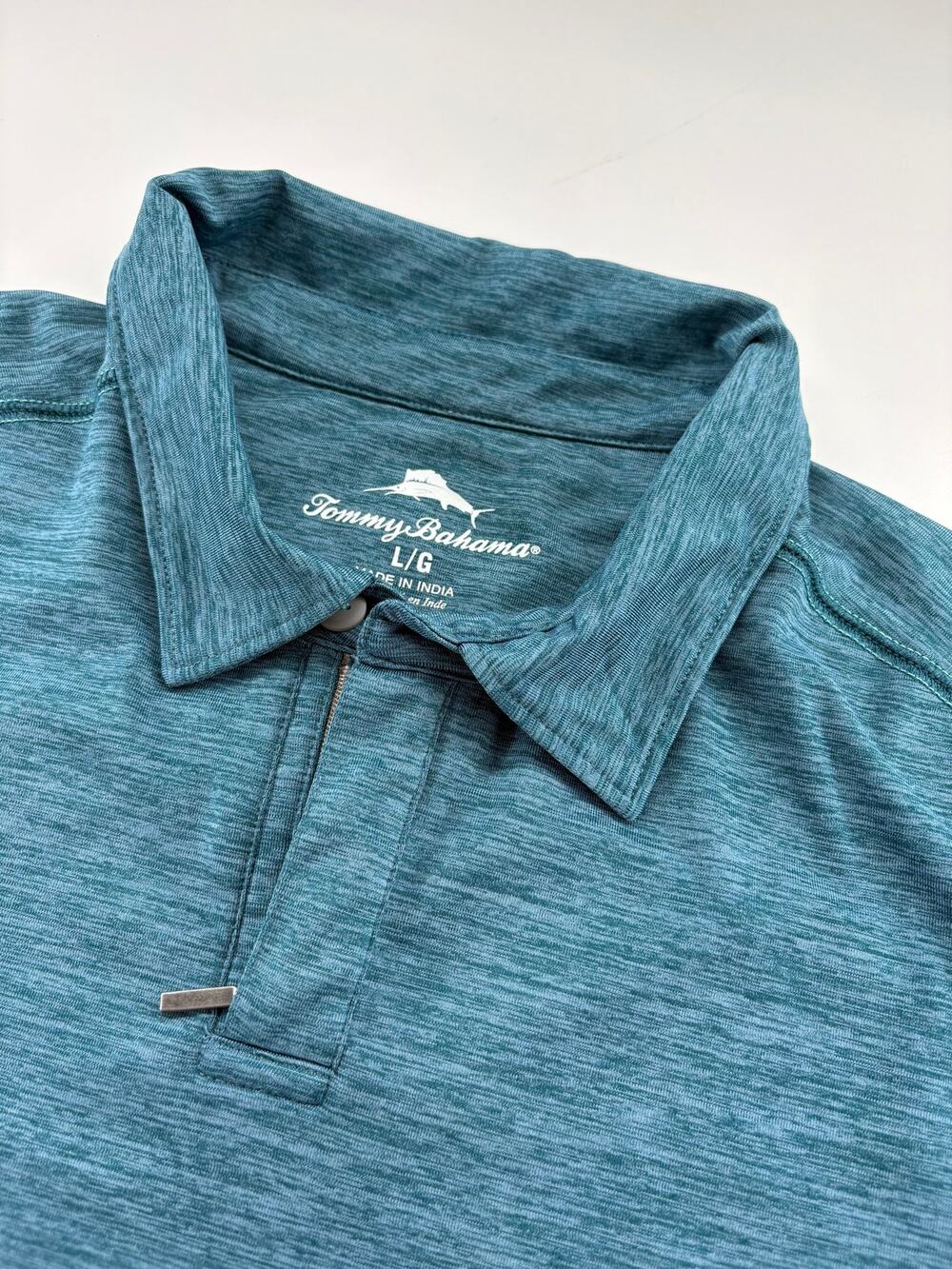 Tommy Bahama Golf Polo Men's Large Teal Heather Zip Placket Performance Stretch